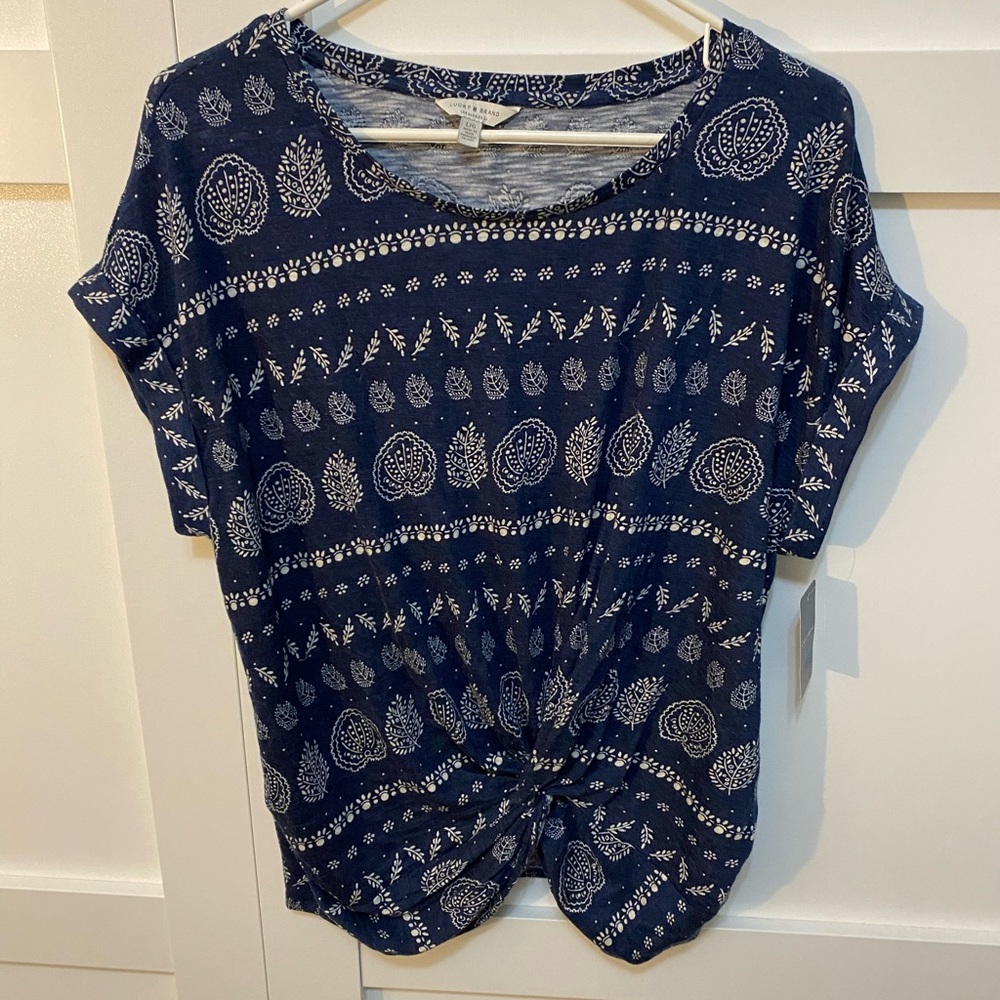 Lucky Brand Short Sleeve Blue & White Top NWT
